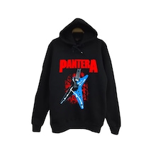 Pantera Baskılı Unisex %100 Pamuk Siyah Kapüşonlu Sweatshirt Siyah
