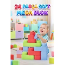 Çantalı 24 Parça Soft Mega Blok Hayal Gücünü Geliştiren Yumuşak Eğitici Bebek Oyuncak Seti