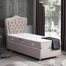 Setaymobilya Baza, Camelli Gri Tek Kişilik Baza + Başlık + Ortopedik Yatak