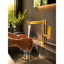 Viosa Silva 360 Döner Parlak Gold Lavabo Bataryası Lüks Modern Banyo Musluğu Banyo Lavabo Bataryası Siyah