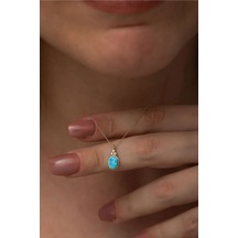Papatya Silver 925 Ayar Oval Opal Taşlı Gümüş Kolye Rose Altın Kaplama