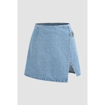 Hiccup Yüksek Bel Denim Şort Etek Mavi