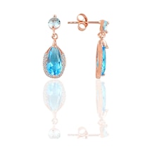 Gümüş Rose Akuamarin Taşlı Damla Modeli Küpe N11.47801
