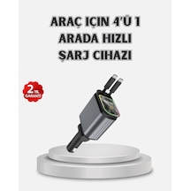 Araç Şarj Cihazı 4 Portlu 66w Hızlı Şarjlı Led Işıklı Ve 180 Dönebilir Gri