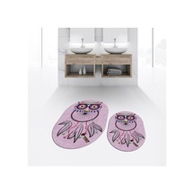 Buççin Online Mağaza Dijital Baskılı Kaymaz Taban Yıkanabilir Oval İkili Banyo Paspas Klozet Takımı, V-o-klozet-35-pembe, Çok Renkli