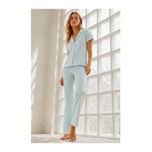 Fit Women Kadın Genç Loose İpliği Boyalı Su Yeşili Pijama Takımı