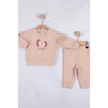 Babydonat Kirpi Nakışlı Pamuk 2'li Kız Bebek Takım Somon