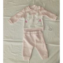 Kız Bebek Ponçik Kulaklı İkili Takım Beyaz - Açık Pembe