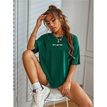 Kadın Beyaz Lets Get Lost Baskılı Oversize T-shirt 001