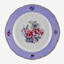 Çiçekli Lila Porselen Pasta Tabağı 19 Cm