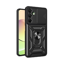 Samsung Galaxy Uyumlu , A56 Kılıf Pars Lens Yüzüklü Silikon - Siyah