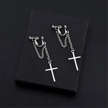 Qianyi 1 Çift Çapraz Zincir Küpe - Kadın Bungee Kulak Klipsi, Deliksiz Süper Moda Kahverengi