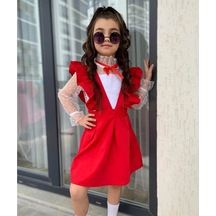 Kız Çocuk Gömlek / Salopet Kırmızı Takım Çok Renkli