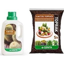 Genta Kaktüs ve Sukulent Organik Toprak 5 L-Kaktüs Besini 500 ML