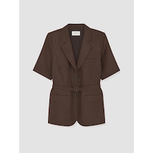 Lcw Studıo Kahverengi Kemerli Kadın %100 Keten Blazer Ceket