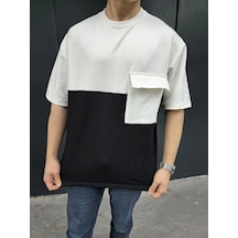 Erkek Kısa Kol Yazlık Tişört Torba Cepli Parçalı T-shirt - Siyah