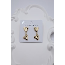 Kadın Küpe 3 Cm Sallantı İki Basic Kalp Küpe Altın