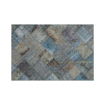 El Dokuması Patchwork Vintage Yün-pamuk Mavi Halı 21581 160 X 233 Cm