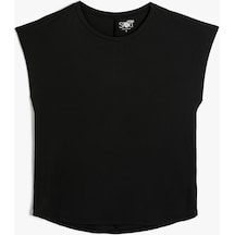 Koton Basic Kolsuz Spor Tişört Düşük Omuz Kalça Boy Bisiklet Yaka Siyah 4sak10074nk 4SAK10074NK999 Siyah