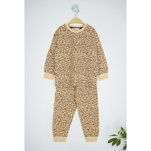 Bunny Hopp Mevsimlik Kız Çocuk Pijama Takımı Kalp Desenli %100 Pamuk Rahat Ve Yumuşak Kahverengi