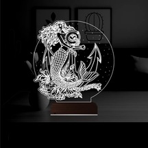 Luvivia Deniz Kızı Mermaid Çapa 3d Lamba - Masa Gece Lambası Şeffaf