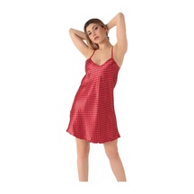 İnce Askılı Mini Saten Gecelik,kırmızı S/m,33164252 Açık Bej - Beyaz
