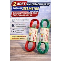 2 Adet Pvc Çelik Çamaşır İpi 10 Metre Dayanıklı Çelik Özlü Çamaşır Askı İpi Toplam 20 Metre Kırmızı