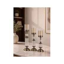 Kristal Ve Cam Detaylı Metal Şamdan Eskitme