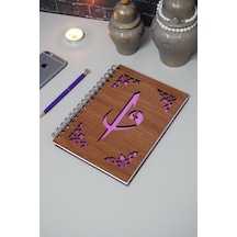 Elif Vav Ahşap Defter - Ajanda - A5 Notebook Düz Defter Ahşap Rengi Ceviz