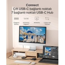 Usb-c Hub, 7 Portlu, 60 Hz De 4k Hdmı Ekran Desteği, Sd Ve Microsd Yuvaları, 100w Güç İletimi, 5gbps Veri Aktarımı, Macbook Uyumlu, iPad Uyumlu Pro, Chromebook İçin Usb-c Çoklu Port Adaptörü, Hdmı 2.0, Siyah