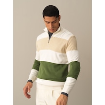 Xint Ekru Regular Fit Dik Yaka Pamuk Kazak 801714