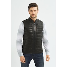 Ikbal Thomas Siyah Hakiki Erkek Deri Yelek