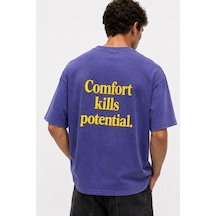 Respire Erkek Puf Baskılı Yıkamalı Oversize T-shirt Mor