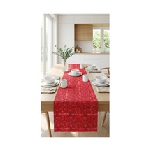 %100 Pamuk Simli Kırmızı Desenli Dikdörtgen Runner 40x150 Kırmızı - 889514482 Kırmızı