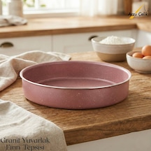 28 Cm Granit Yuvarlak Fırın Tepsisi - Pembe Pembe