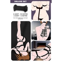 Fantezi Ürünleri, Shibari Sanatına Uygun Ayarlanabilir Vücut Bağlama Halat Seti Siyah - 2x10mt + 2x5mt