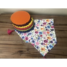 Çiçek Desenli Runner & Ponponlu Supla Çok Renkli