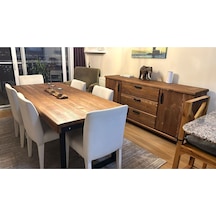 Doğal Ahşap Yemek Masası-80-220-76 Cm-kare Profil Ayak