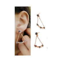 Oniks Taşlı 925 Ayar Gümüş Rose Tasarım Küpe