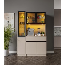 Viona Kum Beji Midi Sol Vitrinli Komple Mdf Led Aydınlatmalı Kahve Köşesi Bej