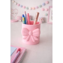 Fiyonklu Tekli Organizer Kalemlik & Makyaj Fırçası Düzenleyici Pembe Açık Pembe