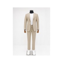 Suit Aydın İtalyan Kesim Spor Takım Elbise Spor Jogger Takım Elbise Jakarlı Kumaş Bej