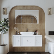 Lavabolu Mdf 120 Cm Çekmeceli Banyo Dolabı + Aynalı Dolap Beyaz Mat Beyaz