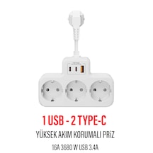 Çoklu Kablolu Priz-priz Çoğaltıcı 1usb-2typec Beyaz