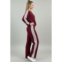 Fiolin Modal Kumaş 4 Şeritli Bej Eşofman Takımı Bordo