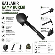 Katlanır Kamp Küreği 3 Ü 1 Arada Çok Amaçlı Kazma Çapa Testere Çok Amaçlı El Aleti