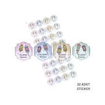 Hoş Geldin Ramazan Yazılı Sticker, Fener Temalı Hediye, Ambalaj Paketleme Etiketi, 3.5x3 Cm, 32 Adet Çok Renkli
