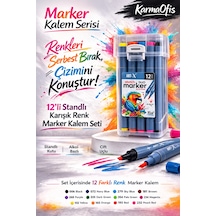 12'li Standlı Alkol Bazlı Çift Uçlu Marker Kalem Seti - Profesyonel Çizim & Tasarım Kalemi