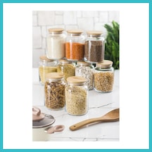 Bezos 9 Lu Set Bambu Kapaklı Cam Kavanoz & Erzak Saklama Kabı 800 Ml Orta Boy Vakum Kapak Dfnbez Çok Renkli