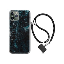 Apple Uyumlu iPhone 12 Pro Kılıf Boyun Askılı Blue Mix Mermer 1377